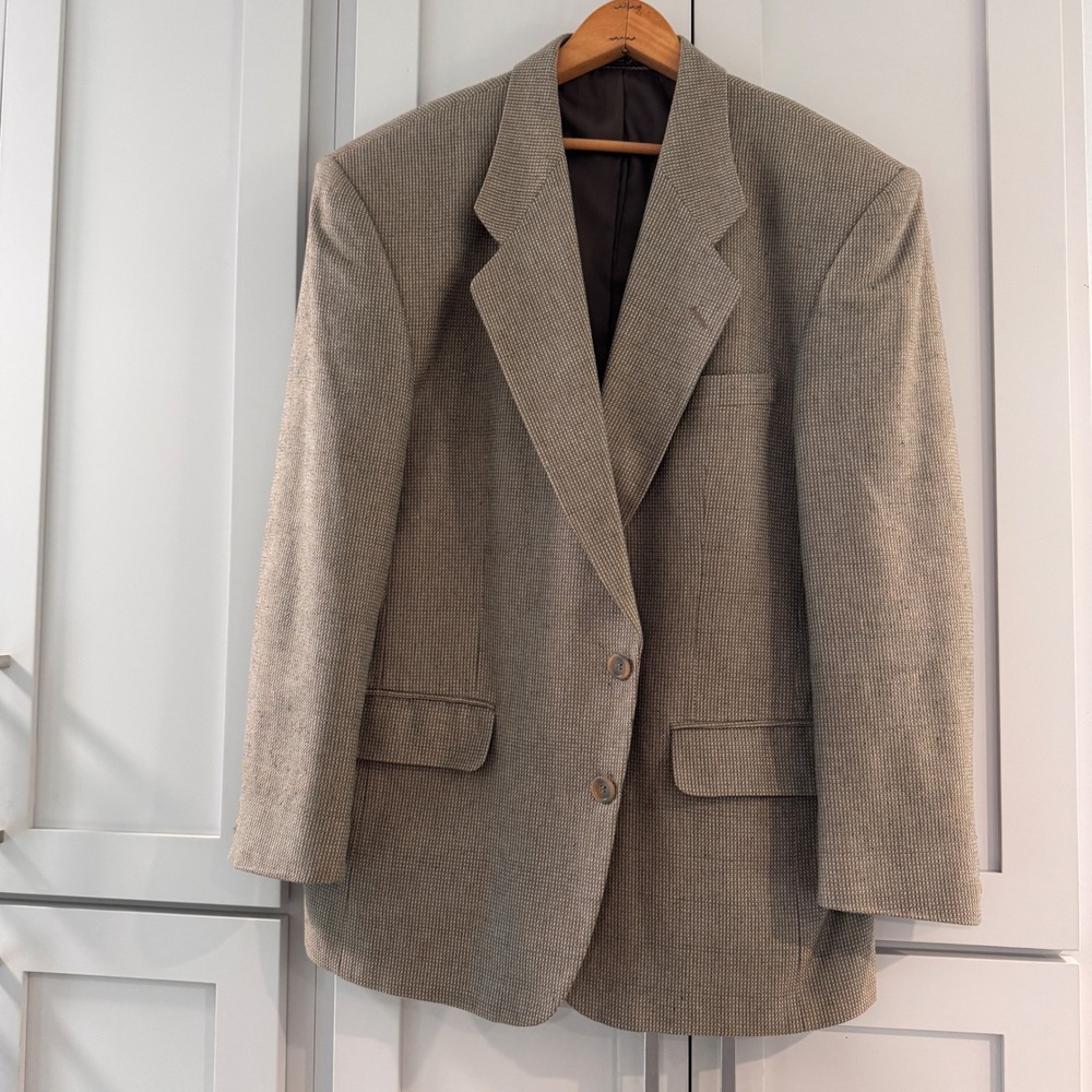 Pierre Balmain 42S 100% Silk Blazer Grey Green Micro Check Sport Coat 42 Short